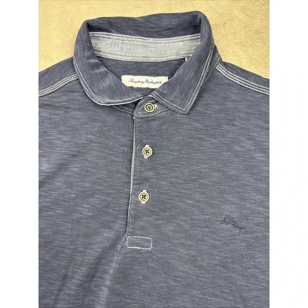 Tommy Bahama Polo Shirt Mens Med Heather Blue Performance Modal Blend - Picture 2 of 16